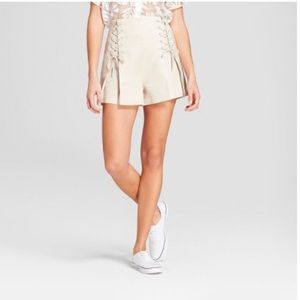 Lace up twill shorts